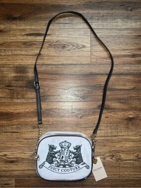 Juicy Couture Trendy White Crossbody Bag with Crest Scotty Dogs Small Tote Y2K